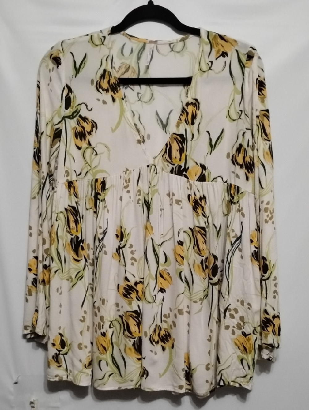 Free People Bella Babydoll Cream Tunic with Yellow & Green Floral Print